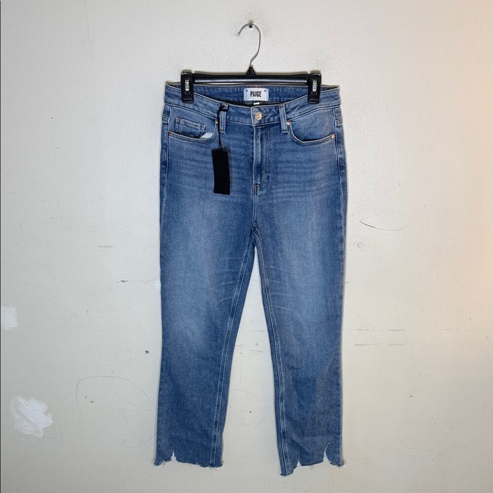 PAIGE Cindy High Rise Straight Ankle Distressed Jeans in Light Blue Size 29